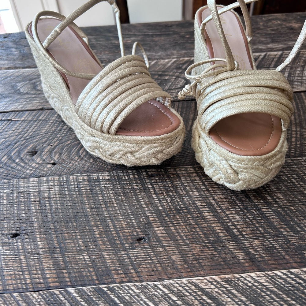 Meraki Cream Espadrille Wedge Sandals